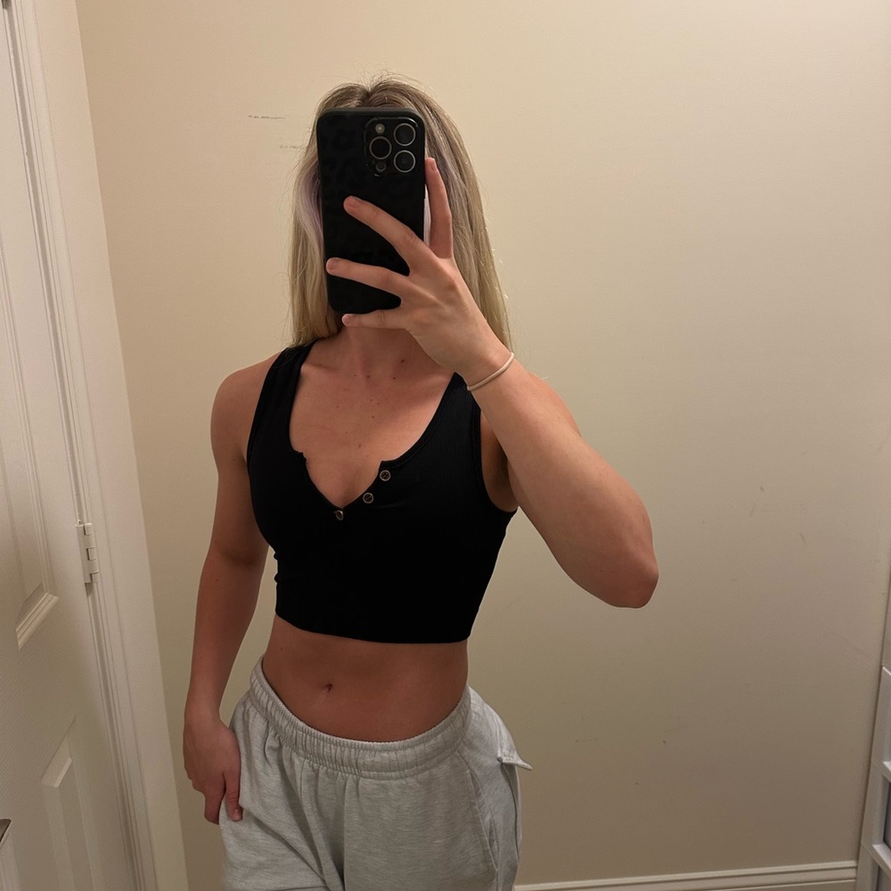 Black Buttoned Crop Top
